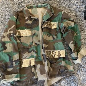 Original camouflage army jacket with gold sequin detail
